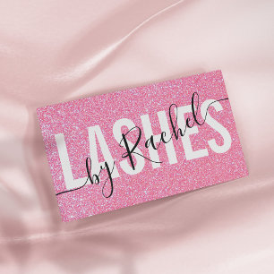 Pretty Sparkly Pink Glitter Typography Lashes Business Card