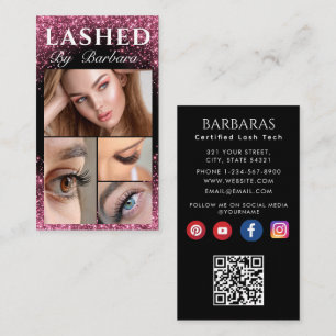 Pretty Sparkly Pink Glitter Typography Lashes qr Business Card