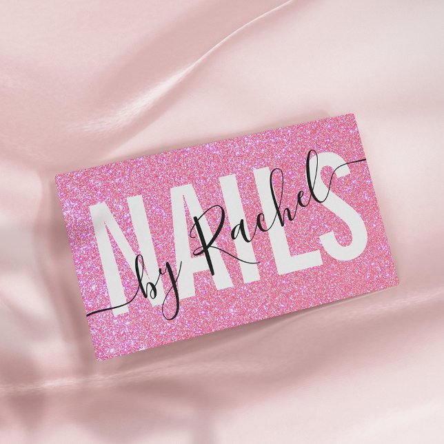 Pretty Sparkly Pink Glitter Typography Nail Artist Business Card (Creator Uploaded)
