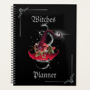 Pretty Sparkly Red Witch Hat Black Journal Planner