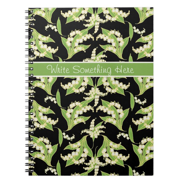 Pretty Spiral Notebook: Lily of the Valley, Black Spiral Notebook (Front)
