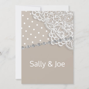 Pretty SPOT SEPIA Lace Diamond Wedding Bronze Invitation