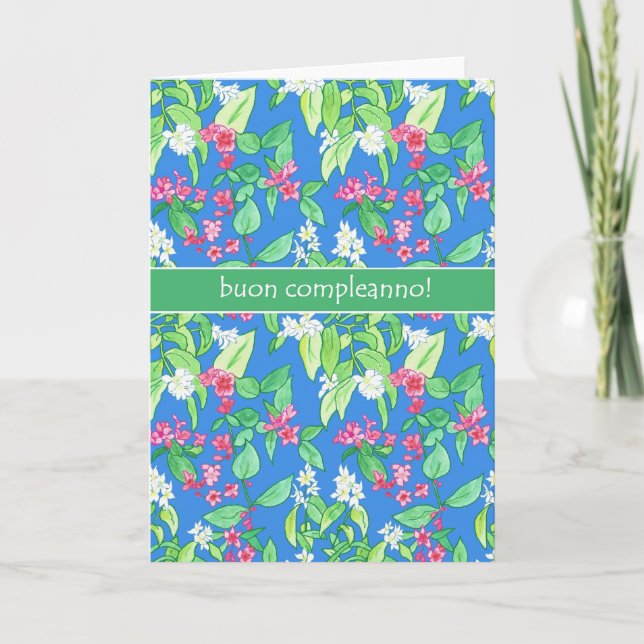 Pretty Spring Blossoms Italian Language Birthday Card (Front)