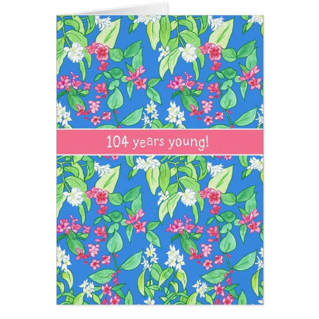 Pretty Spring Blossoms on Blue 104th Birthday (Front)