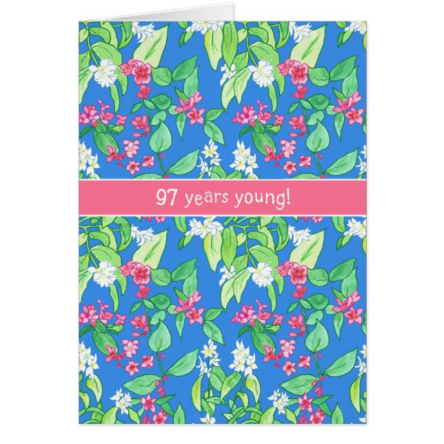 Pretty Spring Blossoms on Blue 97th Birthday (Front)