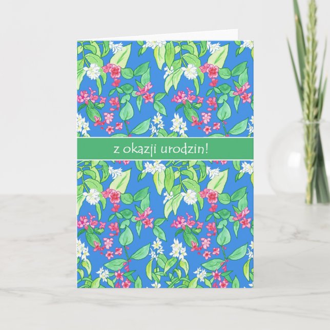 Pretty Spring Blossoms Polish Language Birthday Card (Front)