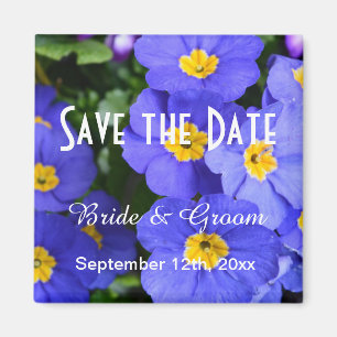 Pretty spring blue garden flower save the date magnet