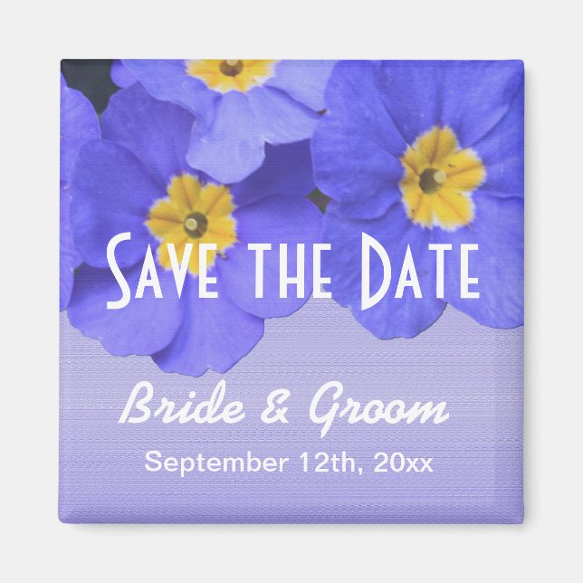 Pretty spring blue garden flower save the date magnet (Front)