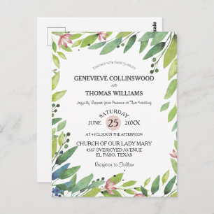 Pretty Spring Botanical Blush Pink Wedding Invite Postcard