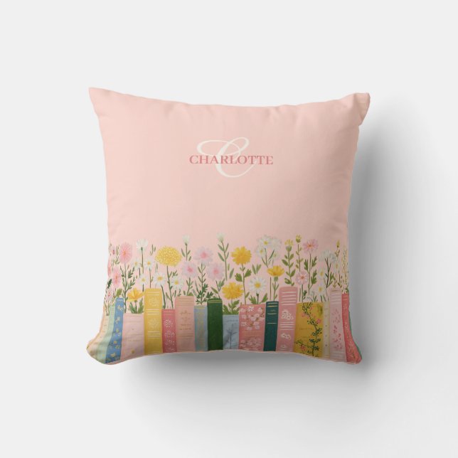 Pretty Spring Floral Bookish Cushion (Front)