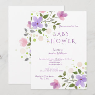 Pretty Spring Floral Watercolor Baby Shower Invitation