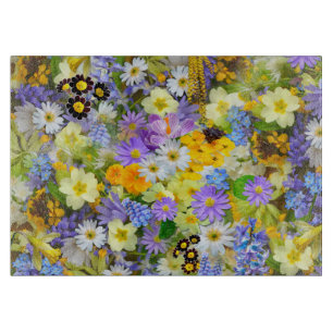 Pretty Spring Flowers Collage Cutting Board