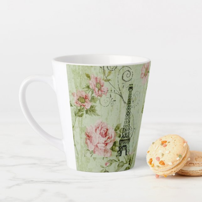 pretty spring mint pink floral paris eiffel tower latte mug (In Situ)