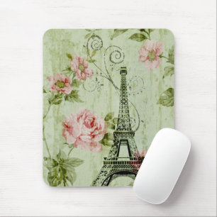 pretty spring mint pink floral paris eiffel tower mouse pad