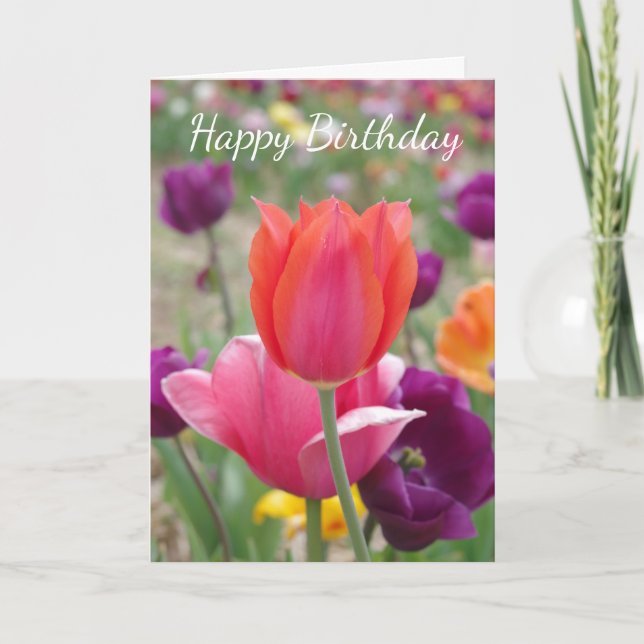 Pretty Spring Tulips Birthday Thank You Card (Front)