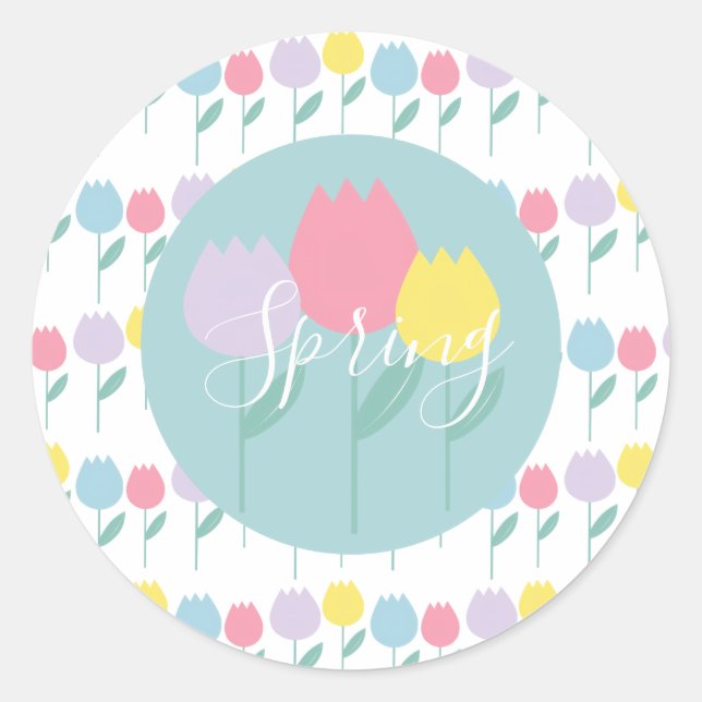 Pretty Spring Tulips Pastel Floral Birthday Party Classic Round Sticker (Front)