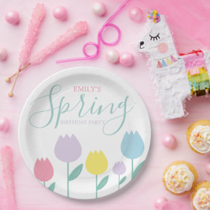 Pretty Spring Tulips Pastel Floral Birthday Party Paper Plate