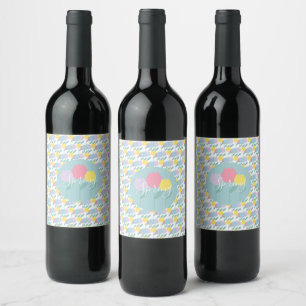 Pretty Spring Tulips Pastel Floral Birthday Party Wine Label
