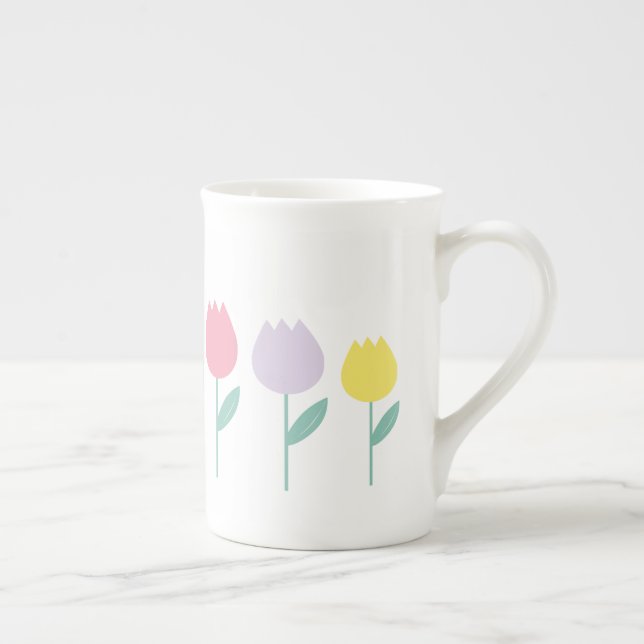 Pretty Spring Tulips Pastel Floral Bone China Mug (Right)