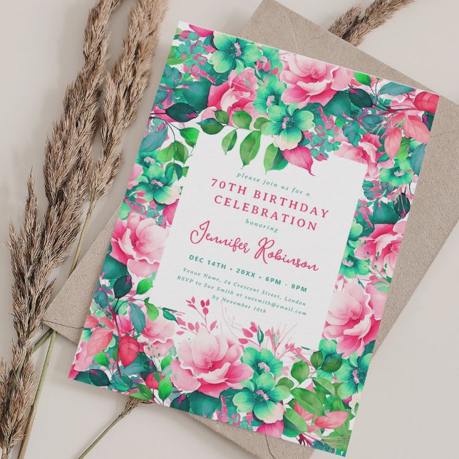 Pretty Spring Watercolor Floral 70th Birthday  Invitation (Pretty Spring Watercolor Floral 70th Birthday Invitation)