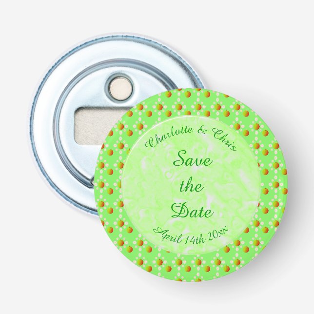 Pretty Spring Wedding Apple blossom and Apples Bottle Opener (Front)