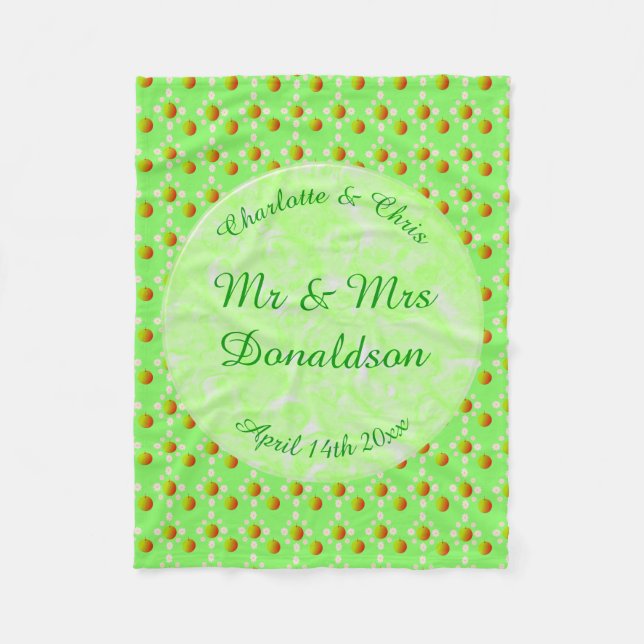 Pretty Spring Wedding Apple blossom and Apples Fleece Blanket (Front)