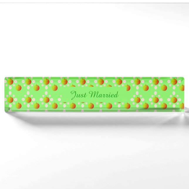 Pretty Spring Wedding Apple blossom and Apples Nameplate (Front)
