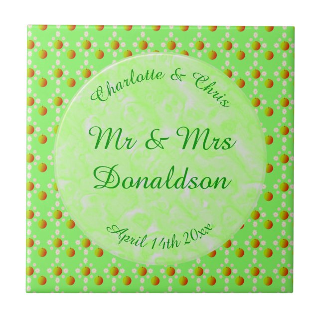 Pretty Spring Wedding Apple blossom and Apples Tile (Front)