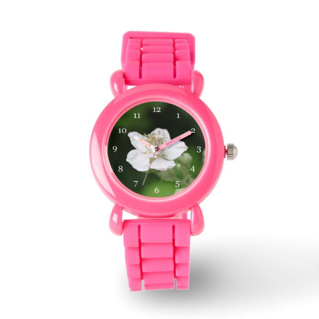 Pretty spring white raspberry flower photography watch (Front)