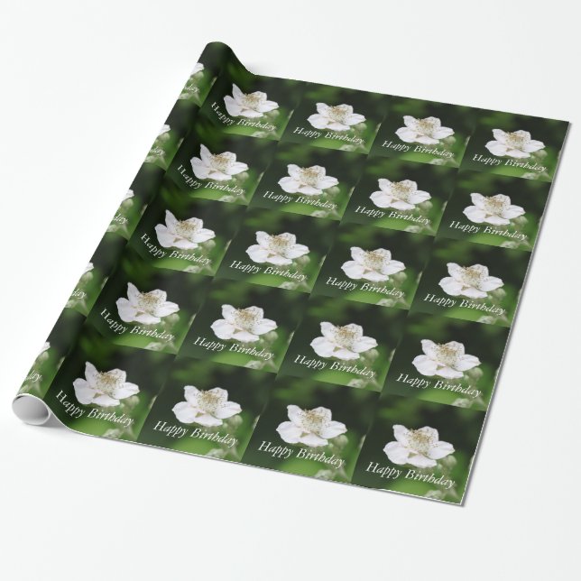 Pretty spring white  raspberry flower photography wrapping paper (Unrolled)