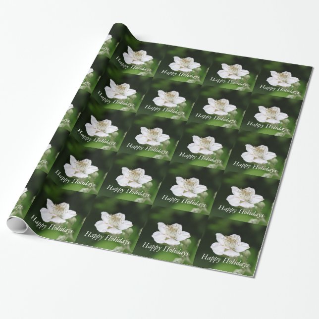 Pretty spring white  raspberry flower photography wrapping paper (Unrolled)