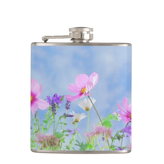 Pretty Spring Wild Flowers Hip Flask (Front)