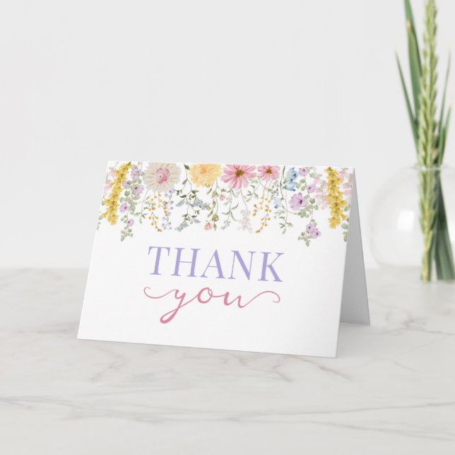 Pretty Spring Wildflower Blooms Thank You Card (Front)