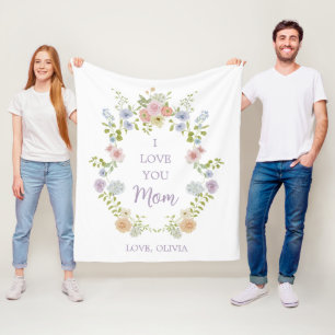 Pretty Spring Wildflowers Love You Mum Fleece Blanket