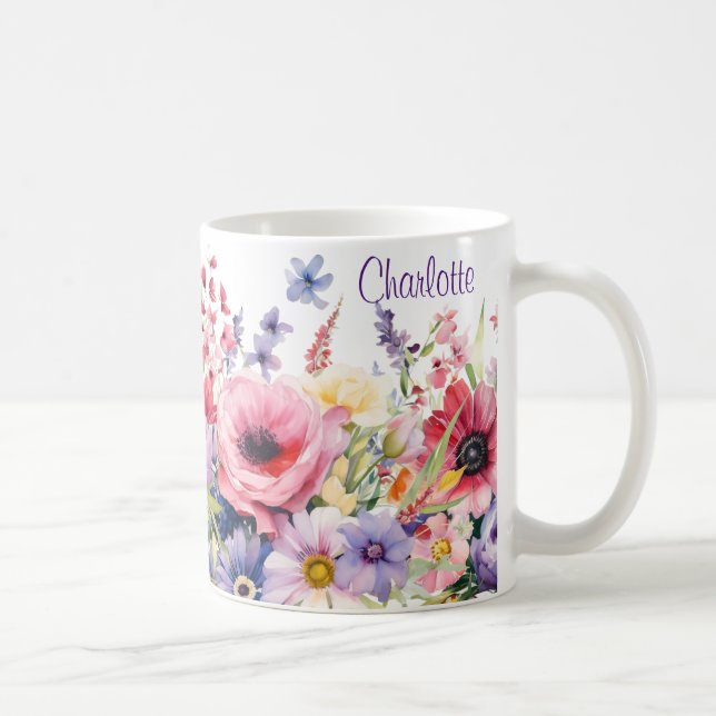 Pretty Springtime Flowers add Name Gift Coffee Mug (Right)