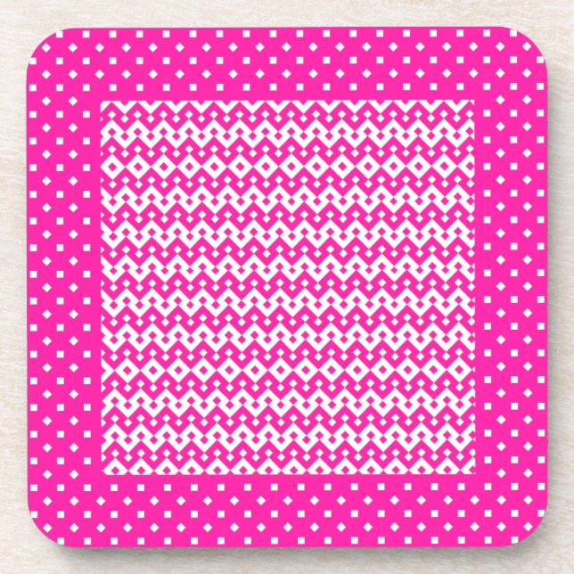 Pretty Square Coasters, Candy Pink Geometric Coaster (Front)