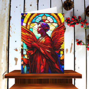 Pretty Stained Glass Angel Art Christmas Card