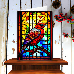 Pretty Stained Glass Bird Art Christmas  Card