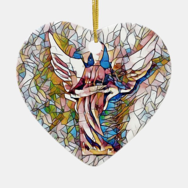 Pretty Stained Glass  Guardian Angel Ceramic Tree Decoration (Front)