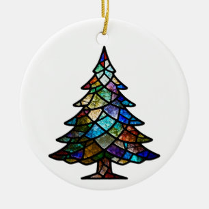 Pretty Stained Glass Pine Tree Family Photo Ceramic Tree Decoration