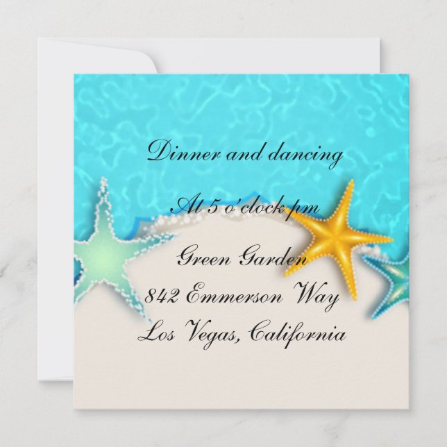 Pretty Starfish Summer Beach Reception Card (Front)