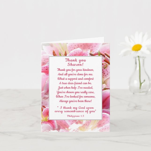 Pretty Stargazer Lilies Thank You Christian Friend Card (Small Plant)