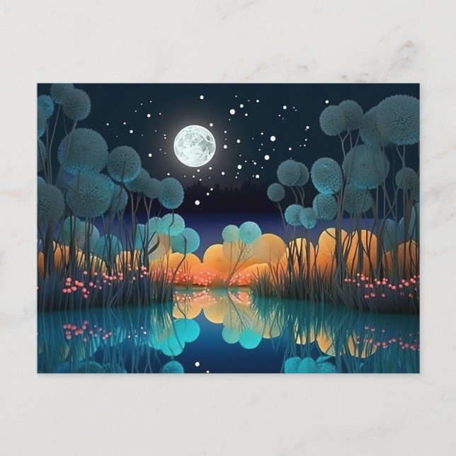Pretty Starry Sky Full Moon Lake Scene Postcard (Front)