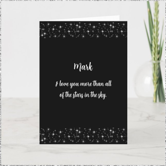 Pretty Starry White & Black I Love You Thank You Card (Creator Uploaded)
