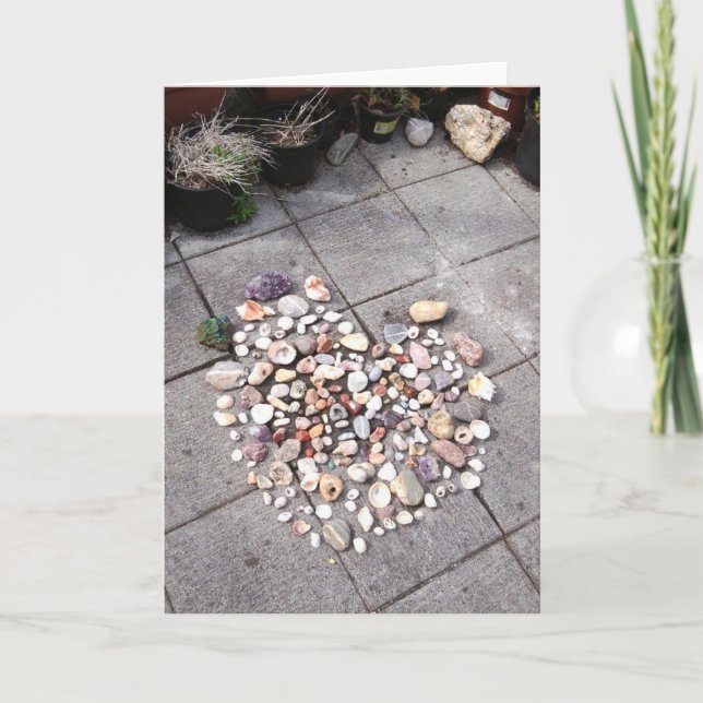 Pretty Stone & Shell Hearts 3 Photo Greeting Card (Front)
