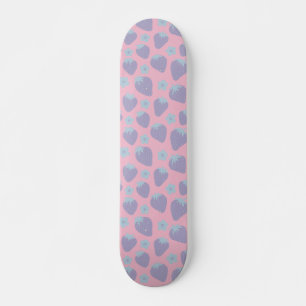 Pretty strawberries pattern in Lilac and Blue Skateboard
