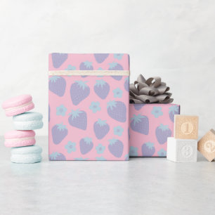 Pretty strawberries pattern in Lilac and Blue Wrapping Paper