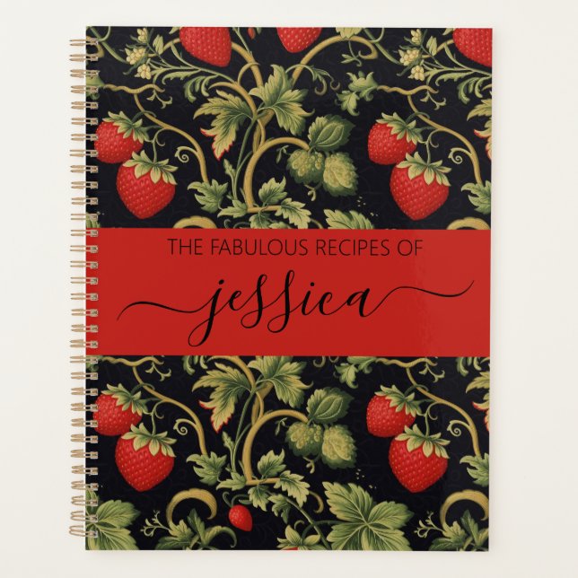 Pretty strawberries pattern script name Recipe Planner (Front)