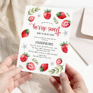 Pretty Strawberry 'Berry Sweet' Baby Shower Invita Invitation