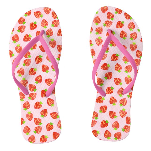 Pretty Strawberry Cream Fruit on Pink Pattern Jandals (Footbed)
